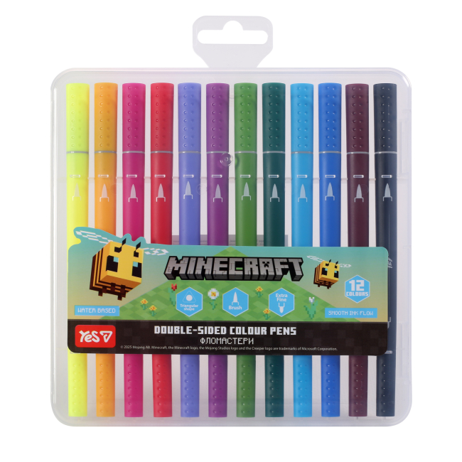 Канцтовари - ​Фломастери двосторонні Yes Minecraft Spring 12 кольорів (650596)