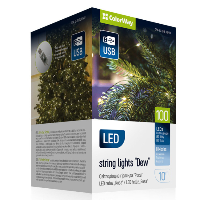 Мебель для геймеров - Светодиодная гирлянда-роса СolorWay LED 100 10 м 8 функций теплый цвет USB (CW-G-100L10NU)