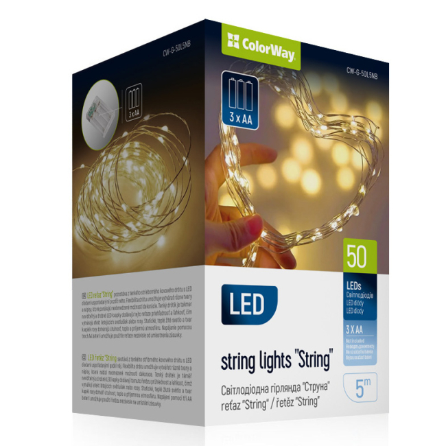 Мебель для геймеров - Светодиодная гирлянда-струна СolorWay LED 50 5м теплый цвет 3AA Battery (CW-G-50L5NB)