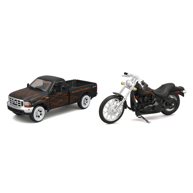 Автомодели - Игровой набор Maisto Harley-Davidson машинка 1:27 1999 Ford F-350 Super Duty Pickup и мотоцикл 1:24 (32181)
