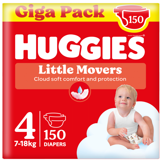 Подгузники - Подгузники Huggies Little Movers 4 Giga Pack 7-18 кг 150 шт (5029053583402)