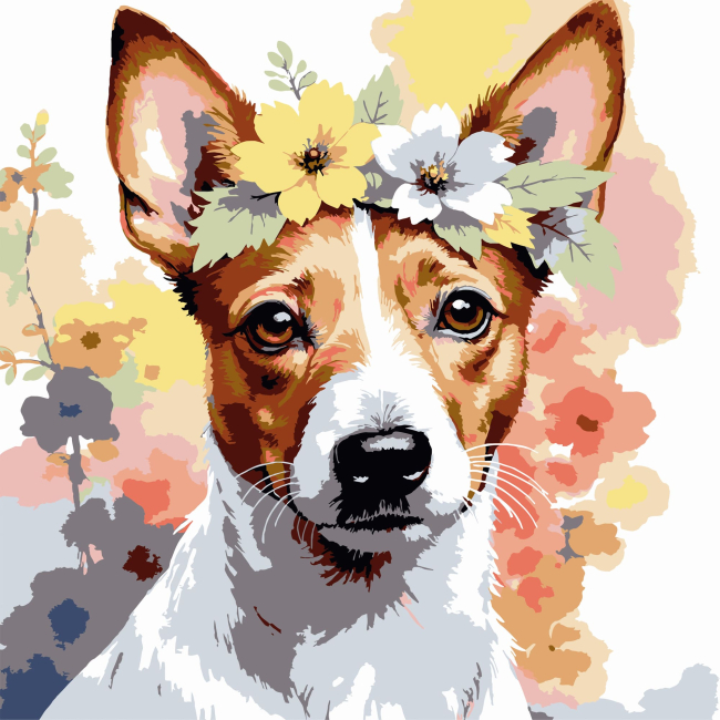 Товары для рисования - Картина по номерам Strateg Цветочный пес 30 х 30 см (ES-0907)
