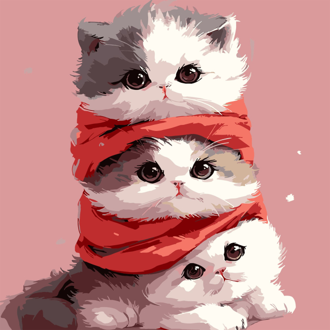 Товари для малювання - Картина за номерами Strateg Кошенята в шарфику 30 х 30 см (ES-0909)