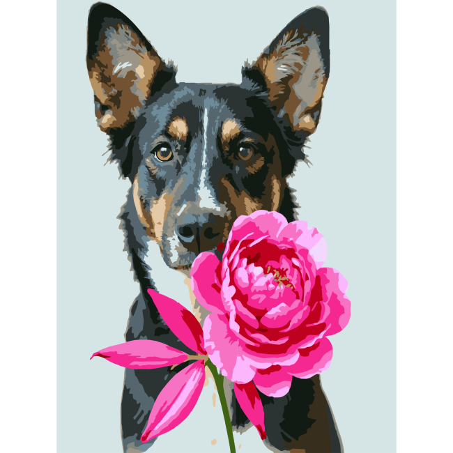 Товары для рисования - Картина по номерам Strateg Пес с пионом 30 х 40 см (SS-1310)