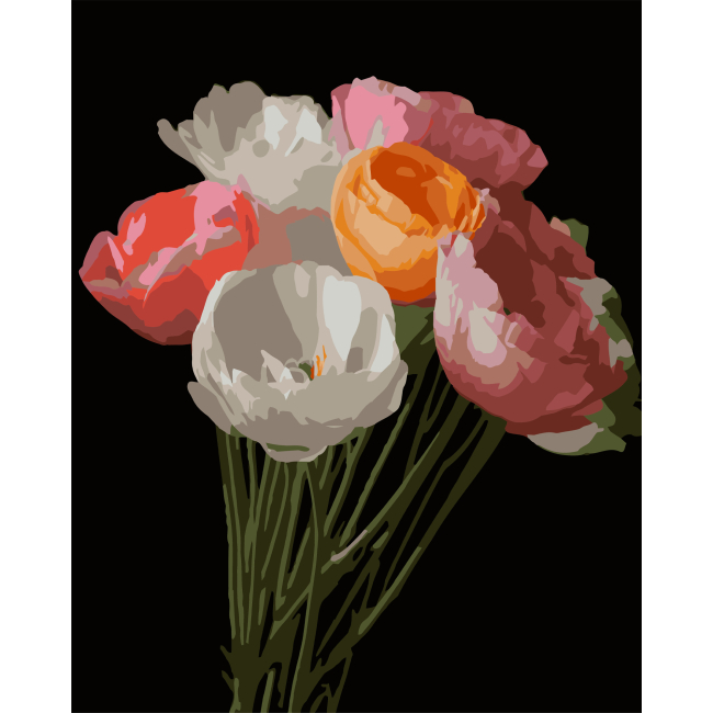 Товары для рисования - Картина по номерам Strateg Весенний букет на черном фоне 40 х 50 см (AH1251)