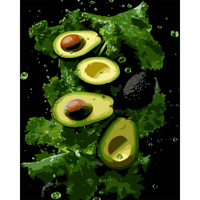 Товары для рисования - Картина по номерам Strateg Зеленый вкус авокадо на черном фоне 40 х 50 см (AH1271)