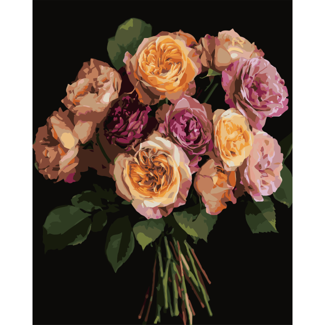 Товары для рисования - Картина по номерам Strateg Оранжевый букет на черном фоне 40 х 50 см (AH1279)