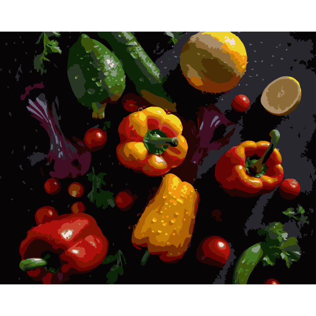 Товары для рисования - Картина по номерам Strateg Яркие овощи на черном фоне 40 х 50 см (AH1289)