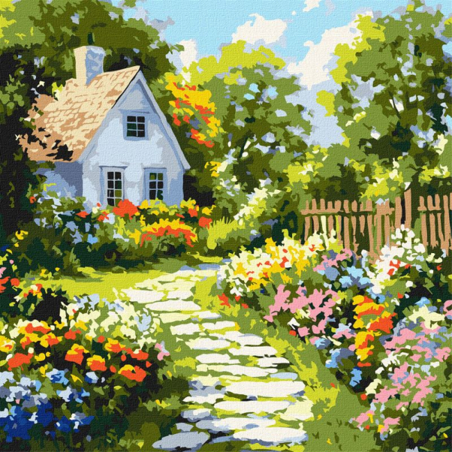 Товари для малювання - Картина за номерами Ідейка Квіти біля хатини 40 х 40 см (KHO6383)