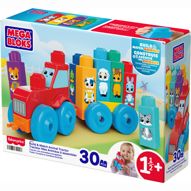 Блокові конструктори - Конструктор Mega Bloks Трактор з тваринками 30 деталей (JKG33)