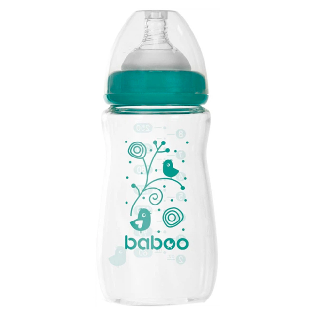 Бутылочки, соски и аксессуары - Бутылочка для кормления Baboo антиколиковая стеклянная 250 мл (3-123)