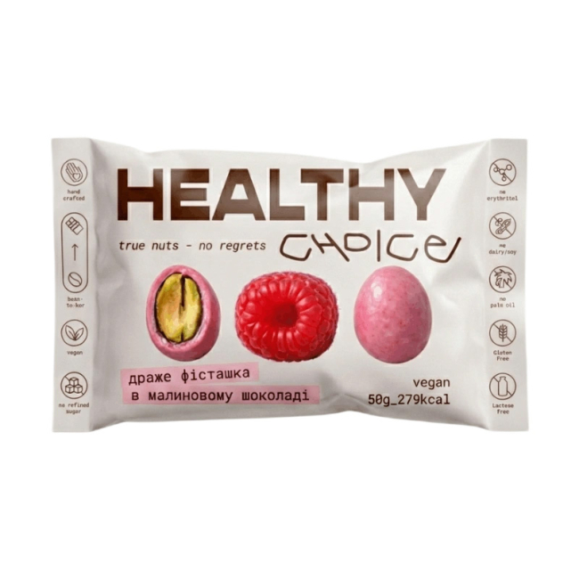 Сладости - Драже Healthy choice Фисташка в малиновом шоколаде (4820237131058)