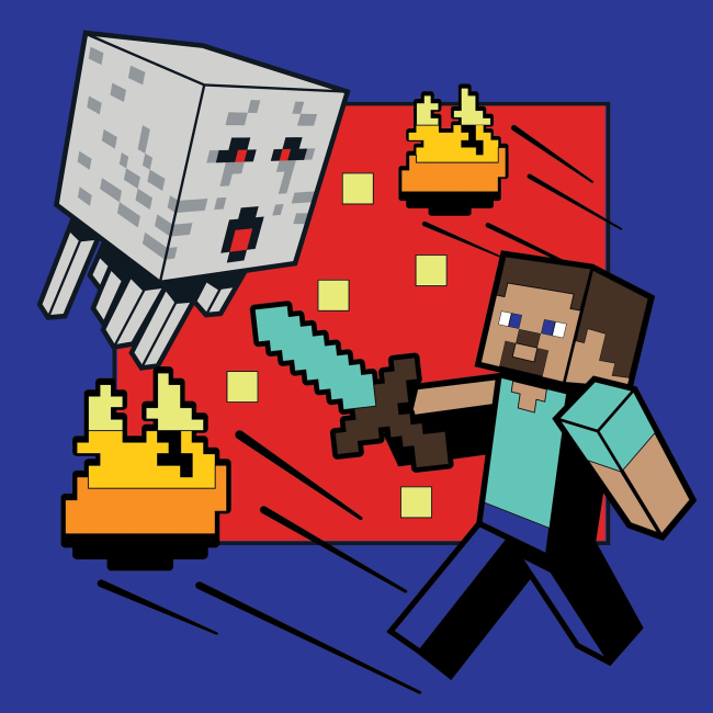 Товары для рисования - Картина по номерам Santi Майнкрафт Стив и Гаст LED подсветка 25 х 25 см (954393)