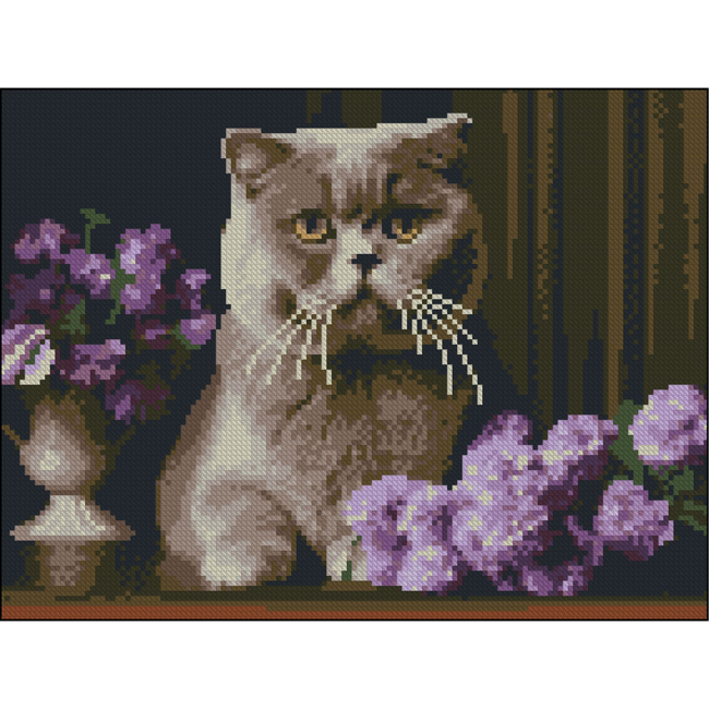 Мозаика - Алмазная картина Strateg Серый кот 30 х 40 см (ZAV3040-60)