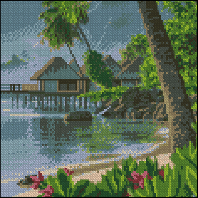 Мозаїка - Алмазна картина Strateg Тропічний берег 30 х 30 см (FZ3030-31)