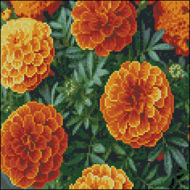 Мозаїка - Алмазна картина Strateg Пишні чорнобривці 30 х 30 см (FZ3030-34)