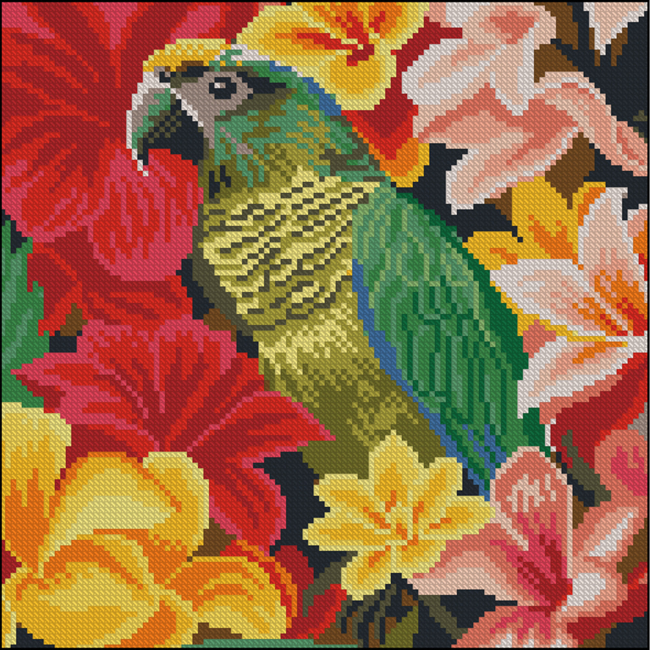 Мозаика - Алмазная картина Strateg Попугай в цветах 30 х 30 см (FZ3030-38)