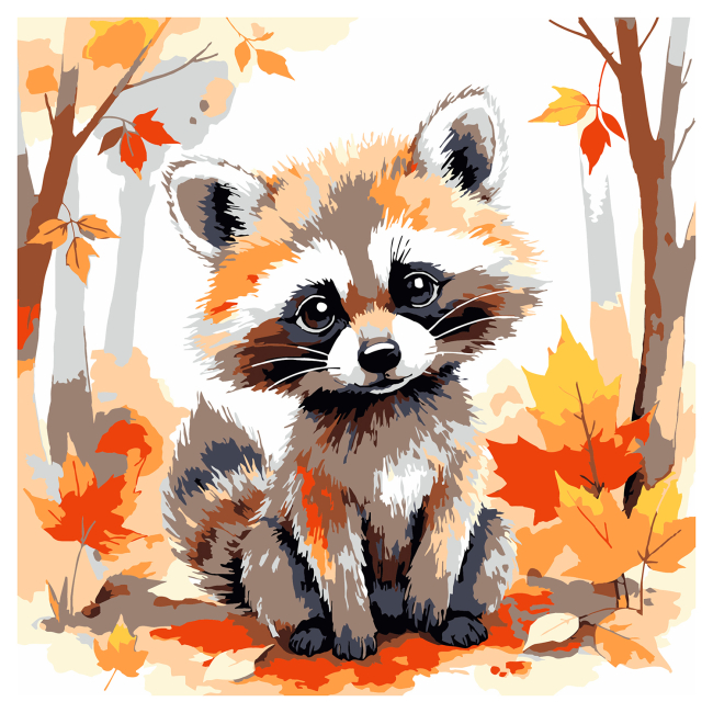 Товары для рисования - Картина по номерам Strateg Енот в осеннем лесу 20 х 20 см (HH8028)