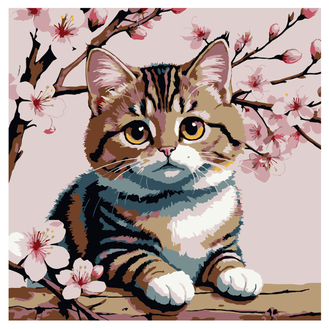 Товары для рисования - Картина по номерам Strateg Кот под цветением 20 х 20 см (HH8030)