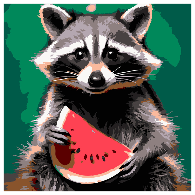 Товари для малювання - Картина за номерами Strateg Єнот з кавуном 20 х 20 см (HH8034)