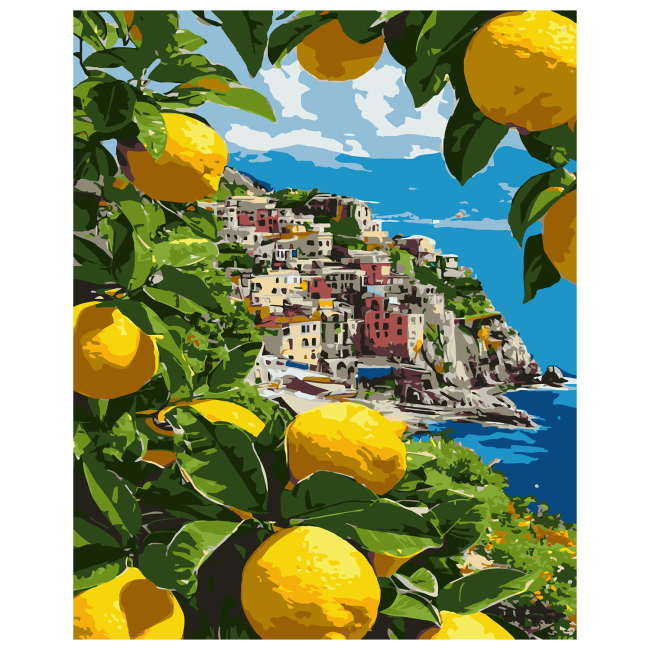 Товари для малювання - Картина за номерами Strateg Лимонний пейзаж 40 х 50 см (VG018)