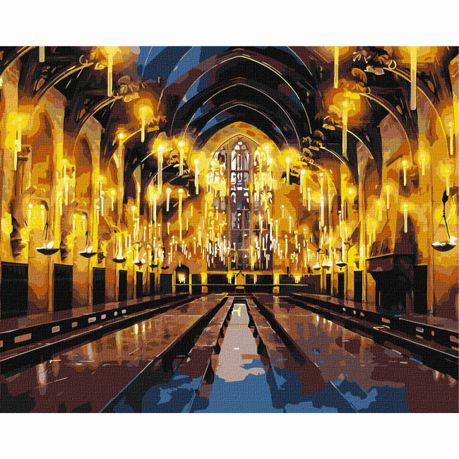 Товары для рисования - Картина по номерам Ідейка WB Harry Potter Большой зал с красками металлик 40 х 50 см (KHO5233)