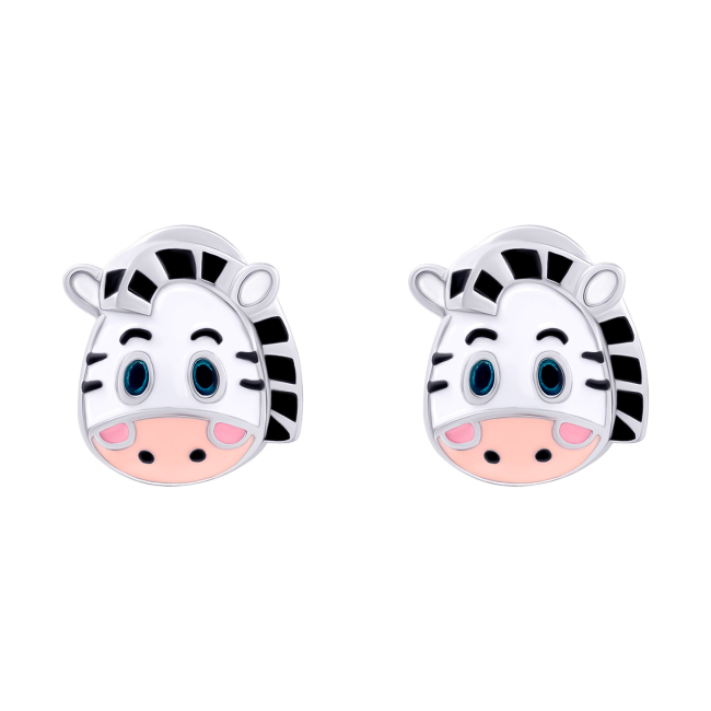 Ювелирные украшения - Серьги UmaUmi Зебрёнок с бело-черной эмалью (2210000031753)