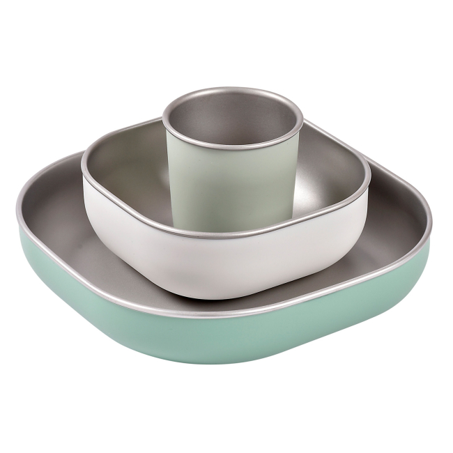 Детская посуда и аксессуары - Набор посуды Beaba металлический оливковый (913583)