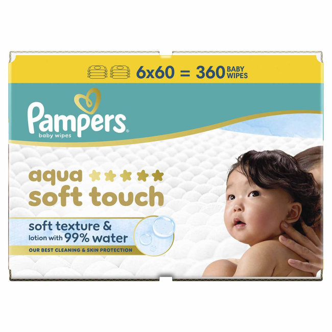 Пеленки и салфетки - Влажные салфетки Pampers Мягкое прикосновение воды 6x60 шт (8006530140133)