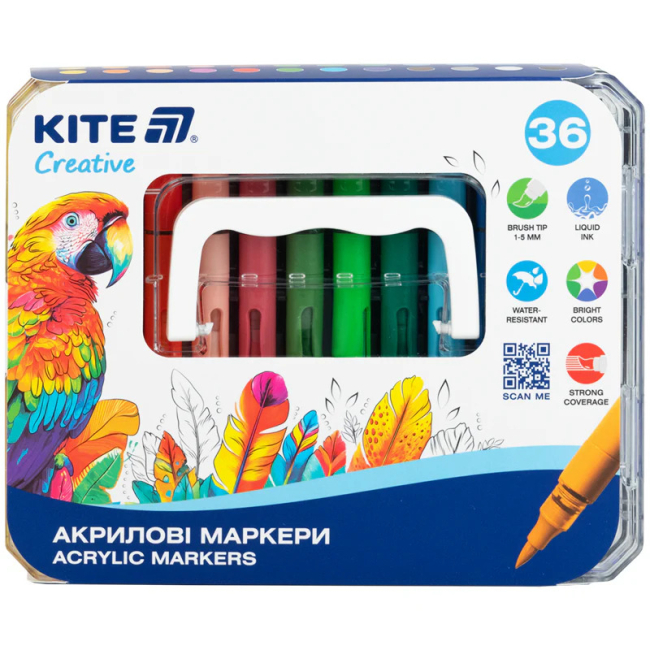 Канцтовари - ​Набір маркерів акрилових з рідкими чорнилами Kite Creative 36 кольорів (K-1163)