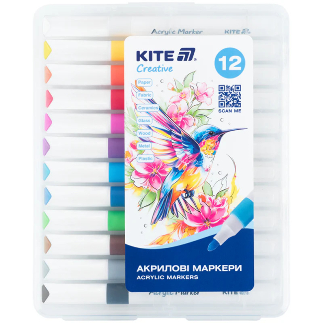 Канцтовари - Набір акрилових маркерів Kite Creative Jumbo 12 кольорів (K-1290)