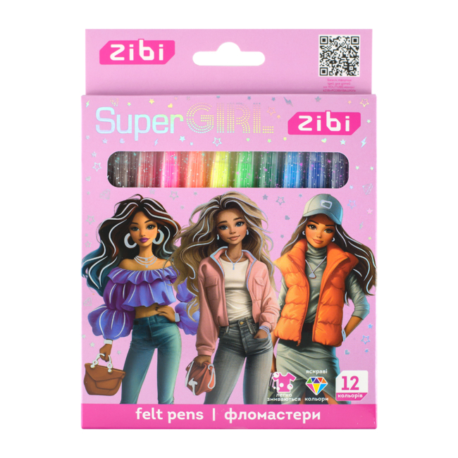 Фломастеры ZiBi Kids line Super girl 12 цветов (ZB.2824)