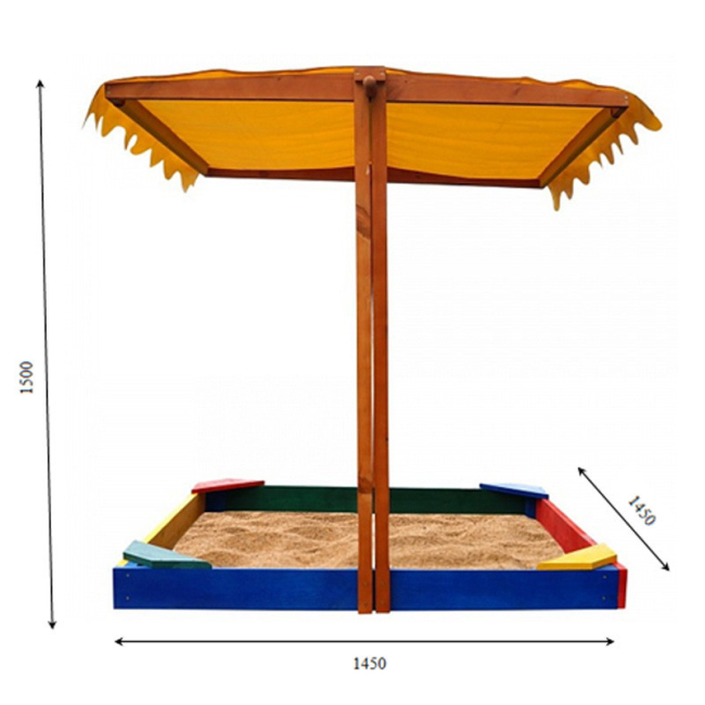 Игровые комплексы, качели, горки - Детская песочница цветная SportBaby с уголками и навесом 145х145х150 (Песочница 23)