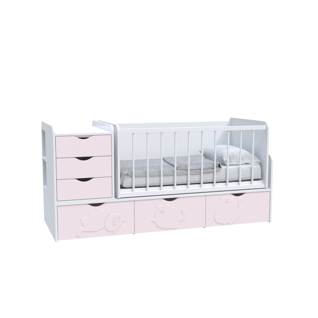 Дитячі меблі - Ліжко дитяче Art In Head Binky ДС504А (3 в 1) 1732x950x732 аляска та рожевий (МДФ) + решітка біла (110210237)