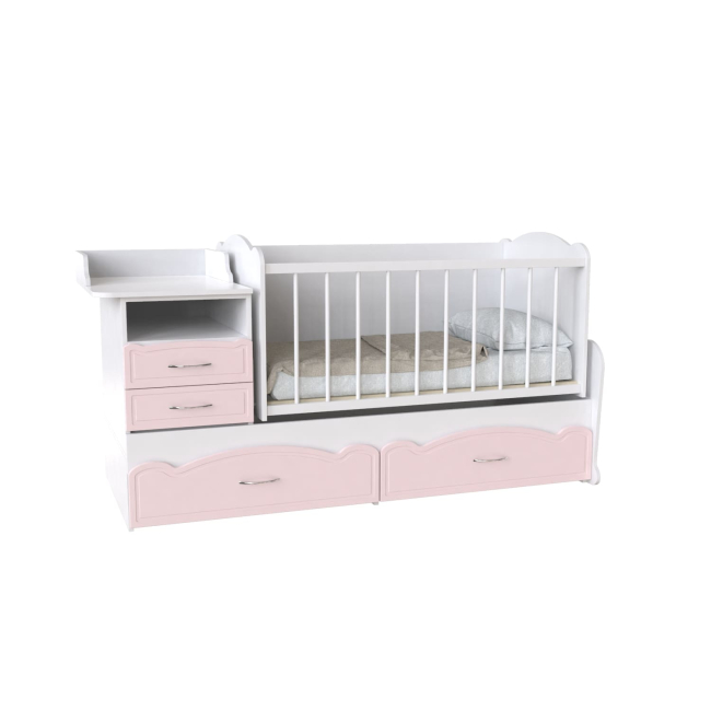 Дитячі меблі - Ліжко дитяче Art In Head Binky ДС043 (3 в 1) 1732x950x732 аляска та рожевий (МДФ) + решітка біла (110210837)