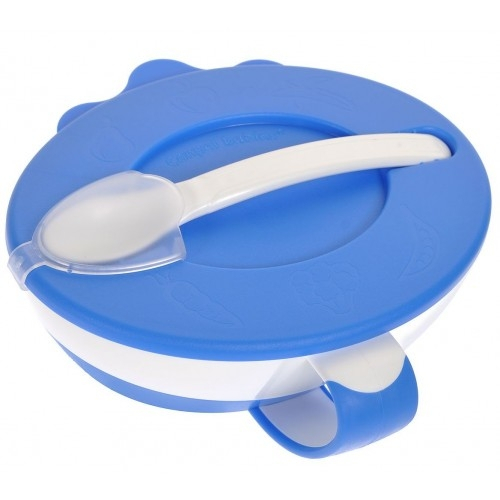 Товари для догляду - Тарілка миска Canpol babies зі зручною ручкою кришкою і ложкою блакитна (31 / 406_blu) (31/406_blu)