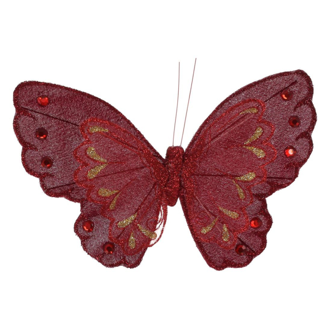 Аксесуари для свят - Декоративний метелик на кліпсі BonaDi Червоний (117-912) (MR35132)
