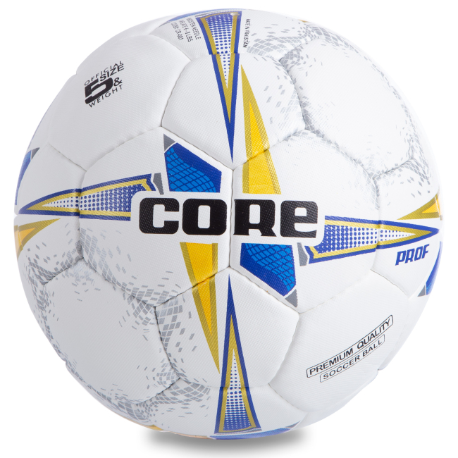 Спортивные активные игры - Мяч футбольный CORE PROF CR-001 №5 Белый-Синий-Желтый