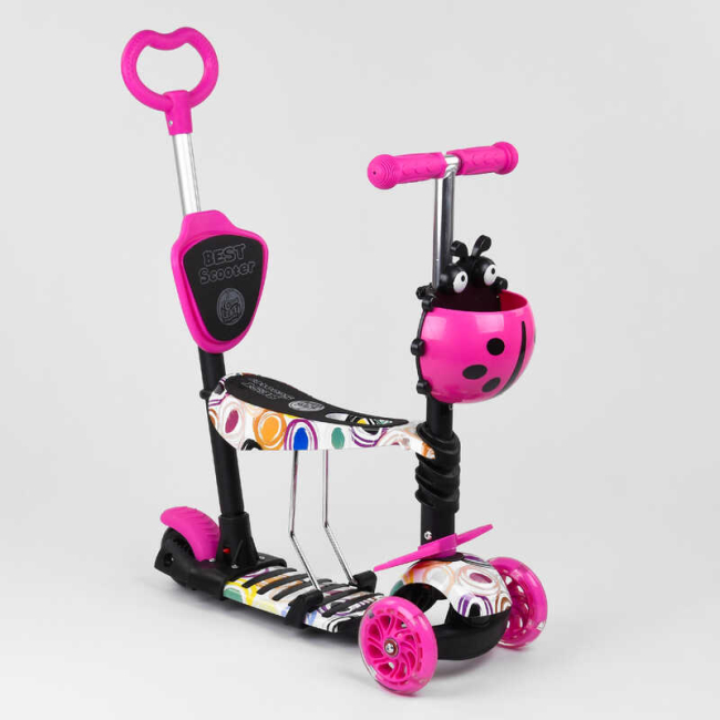 Самокати - Самокат дитячий 5в1 з PU колесами та підсвічуванням Best Scooter Black/Pink (100055)
