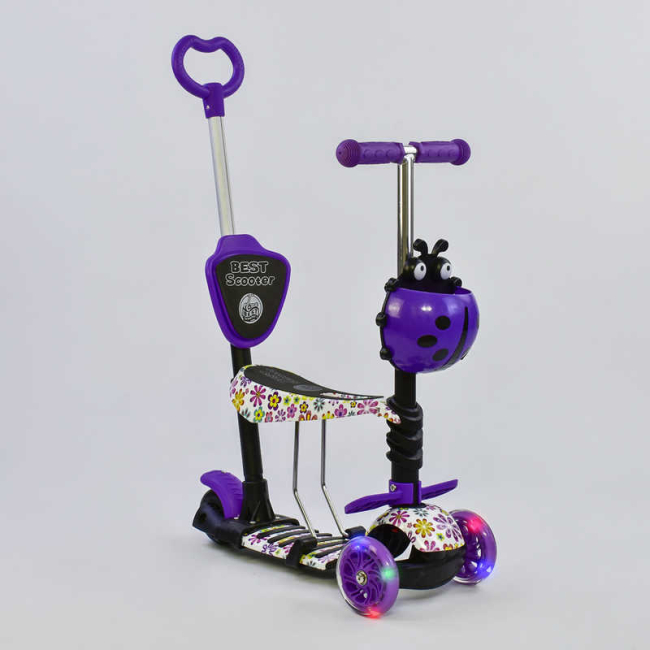 Самокаты - Самокат детский многофункциональный с родительской ручкой 5в1 Best Scooter PU колеса с подсветкой Purple/White (74058)