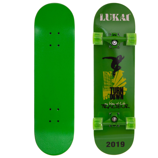 Скейтборды - Скейтборд в сборе LUKAI SK-1245-2 роликовая доска со светящимися колесами Зеленый