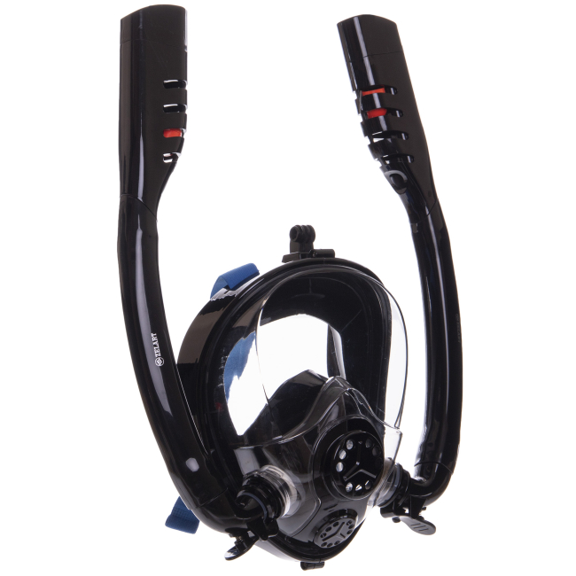 Для пляжу і плавання - Маска для снорклінгу з диханням через ніс з двома трубками Zelart M507-L чорний (PT0872)