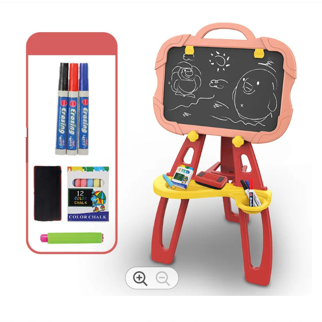 Дитячі меблі - Дитячий двосторонній мольберт Toys Toys на ніжках з магнітною дошкою для малювання крейдою та маркерами Рожевий (1950921899)