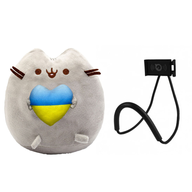 Мягкие животные - Мягкая игрушка и держатель для мобильного 2Life Пушин кэт с сердцем 25 см Серый (vol-10393)