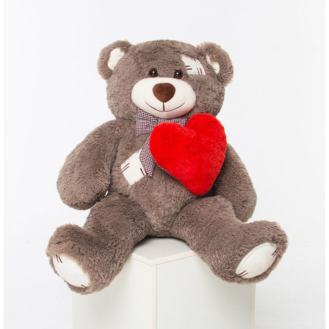 Мягкие животные - Плюшевый медведь с сердцем Mister Medved Латки Капучино 150 см (076)