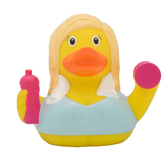 Іграшки для ванни - Каченя гумове LiLaLu FunnyDucks Фітнес дівчинка L1279