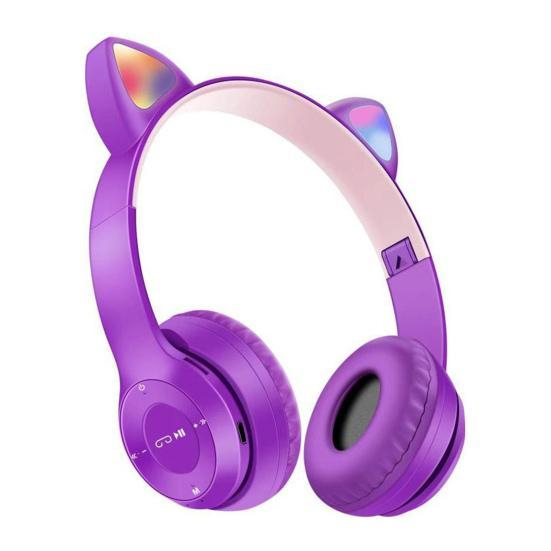Портативні колонки та навушники - Навушники UKC Bluetooth з вушками та підсвічуванням Cat Miu Star P47 Фіолетові (16341059345)