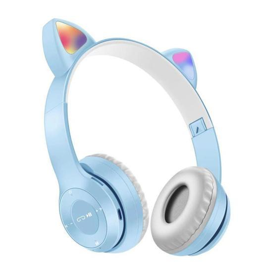 Портативні колонки та навушники - Навушники UKC Bluetooth з вушками та підсвічуванням Cat Miu Star P47 Блакитні (16341059347)