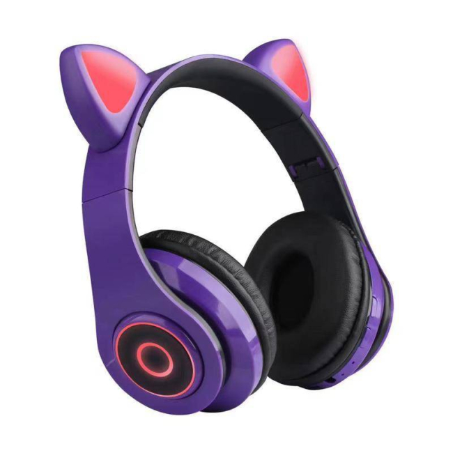 Портативные колонки и наушники - Полноразмерные наушники беспроводные Cat Headset Y 047 Bluetooth с подсветкой и кошачьими ушками Фиолетовые Violet (SMT 14857/2)