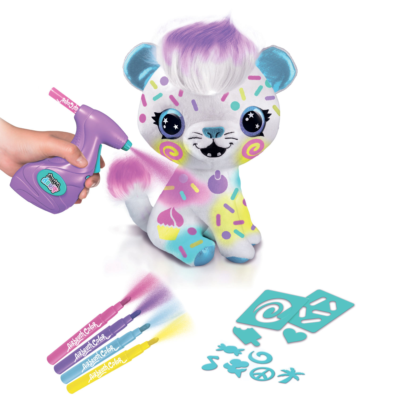 Canal Toys Personalize Airbrush Plush Large Kitty! Decorate, wash, Repeat!  Customize Your own Spray Art Plush with Markers, Battery Powered Airbrush